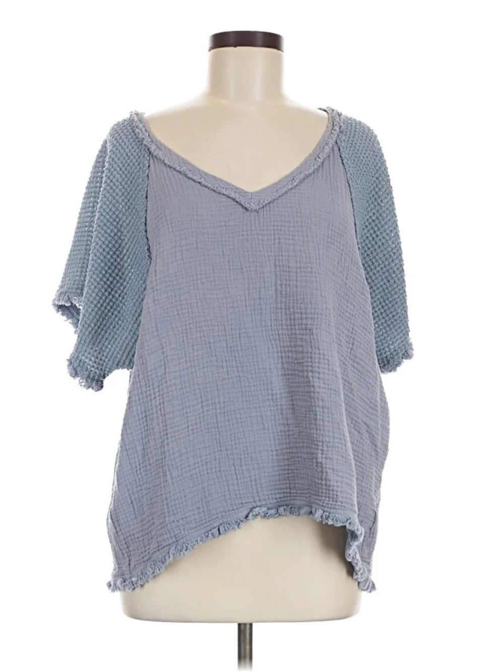 Umgee Blue Waffle Raglan V-Neck Tunic